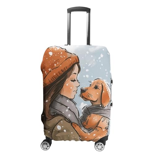 Girl Holding Dog Luggage Cover Protector Anti-Scratch Suitcase Cover Washable Luggage Covers Fits 19-21 Inch Luggage