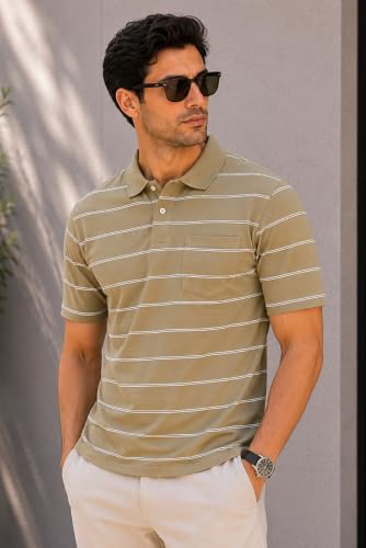 Image of SANE ORIGINALS Half Sleeve Polo T-Shirt for Men with Pocket || Stripe Collar and Pocket T-Shirt for Men Half Sleeves