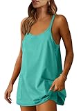ANRABESS Women Athletic Dress Summer Tennis Workout Active Sports Mini Romper Dress Built in Shorts Travel Vacation Clothes Cyan Medium