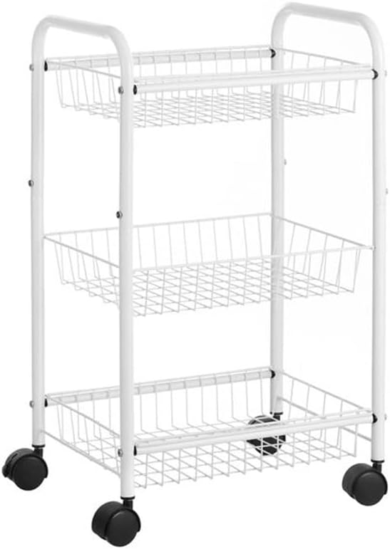 3 Tier Kitchen Trolley on Wheels with Handle for Bathroom Cabinet White Black