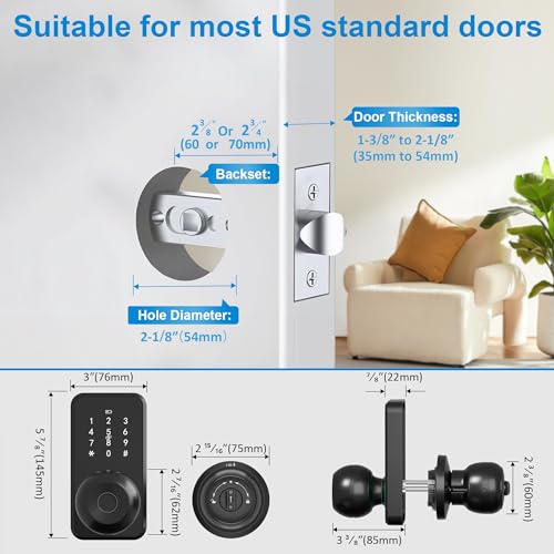 Smart Door Lock with Knob, LinkThai Keyless Entry Fingerprint Lock with Touchscreen Keypad - image 4