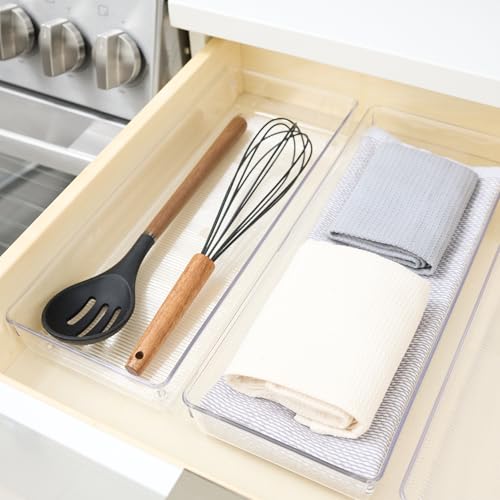 Image of InterDesign Linus Kitchen Drawer Organizer - Set of 2 Storage Trays for Silverware and Utensils - Clear