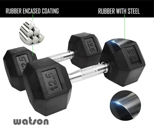 Image of Watson Solid Steel Rubber Coated Hex Dumbbell Set, 22.5 Kg Single Piece Home Gym Dumbbell Weight Set For Men & Women, Home Gym Equipment (Pack of 1)