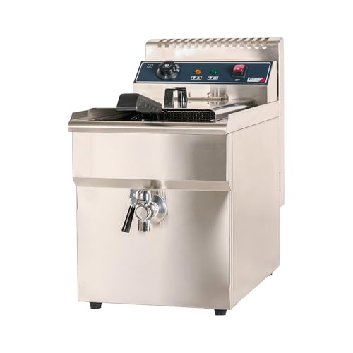 Romux® Freidora Industrial Eléctrica 18 Litros Simple Sobremesa con Grifo | Freidora Profesional de Aceite en Acero Inox 4500 W Termostato Calidad