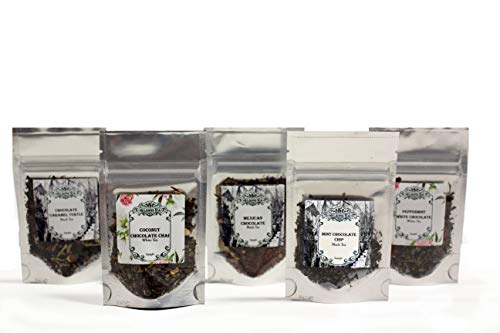 Nelson's Tea - Chocolate Tea Sampler - Caramel Chocolate Turtle, Coconut Chocolate Chai, Mexican Chocolate, Peppermint White Chocolate (Sample Sizes) #TOP5