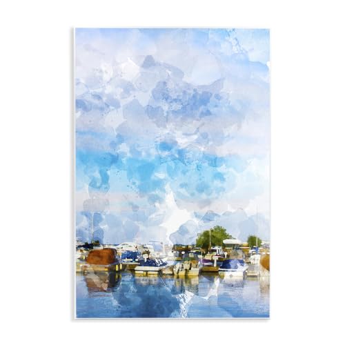 Stupell Industries Summer Boats Docked Port Harbor Cloudy Blue Sky, Design by Chamira Young, 13 x 19, Blue