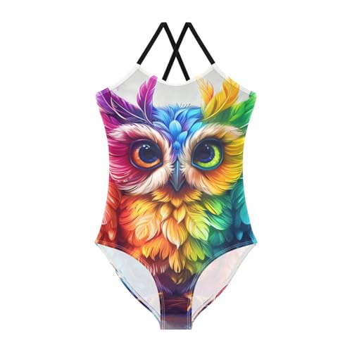 Image of ALAZA Rainbow Cute Owl Girl's Swimsuits Bathing Suit One Piece Beach Swimwear