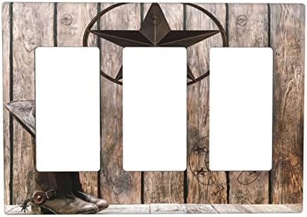 Western Texas Star 3 Gang Rocker Light Switch Cover Triple Decora Wall Plate Decorative Switchplate Electrical GFCI Outlet Covers Faceplate for Kitchen Bathroom Farmhouse Home Decor