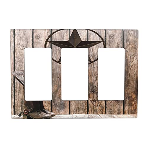 Western Texas Star 3 Gang Rocker Light Switch Cover Triple Decora Wall Plate Decorative Switchplate Electrical Gfci Outlet Covers Faceplate For Kitchen Bathroom Farmhouse Home Decor #TOP14