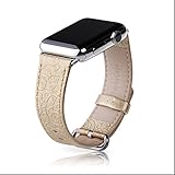 Apple Watch Band,Thankscase 38mm Genuine Leather Strap Wrist Band Replacement,Top quality Metal Clasp for Apple Watch Nike+, Series 3, Series 2, Series 1, Sport, Edition (Gold)