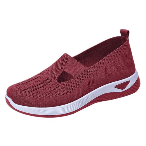 Genérico Zapatos para Correr Ligero Zapatillas de Deporte Zapatos Tejidos para Mujer, Zapatillas y Transpirables para Caminar, Zapatos de sin Cordones, Zapatos de Mujer con Horma Ancha (Wine, 41)