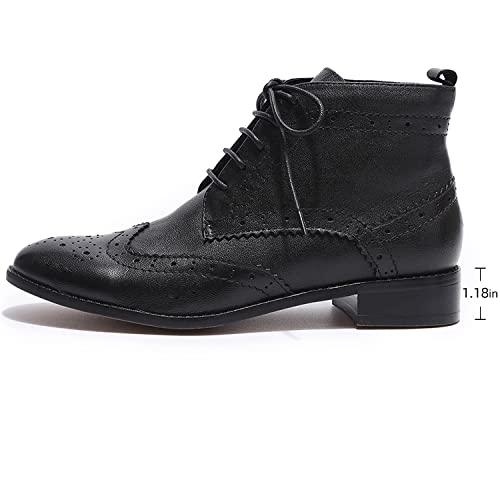 Mona flying Women's Comfort Leather Lace-up Oxfords Brogue Boots Ankle High Fashion Tie up Booties Low Heel Combat Boots2