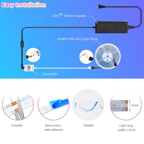 Tira LED RGBW COB 32.8 FT 24V con control WiFi y remoto miniatura 6