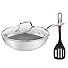 Produktbild Tefal Eternal Mesh Edelstahl Wok Pfanne mit Glasdeckel 28cm, kratzfeste Mesh Antihaftbeschichtung + Ingenio Pfannenwender, Induktionsherd geeignet, Genietete Griffe, Bratpfanne + Antihaft Schutzgitter