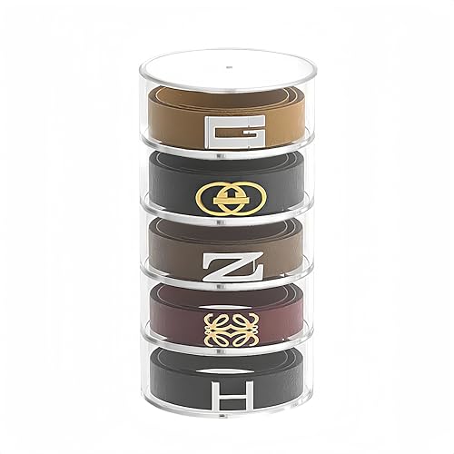 Acidea Belt Organizer, 5-Layer Clear Acrylic Belts Display Case with Magnetic Lids, Stackable Belt Holder for Women, Durable Acrylic Cases for Jewelry, Watches, Makeup & Cosmetics