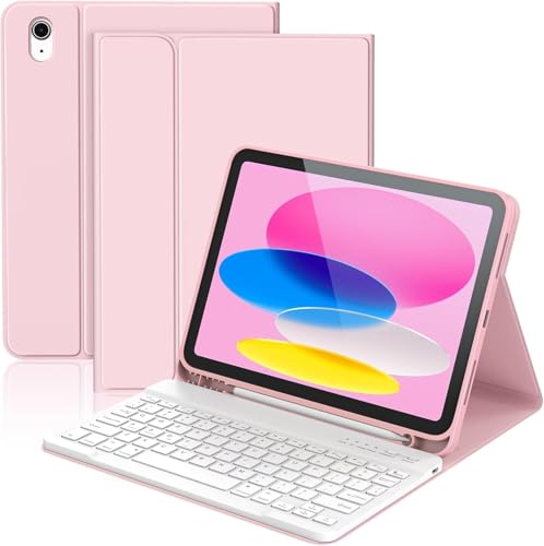 SXNIWBAI for iPad 10th /A16 11th Generation Case with Keyboard Detachable Keyboard Case for iPad 10th 10.9 2022/A16 11th Generation 11 2025 with Pencil Holder, Multi-Angle,UK Layout, Pink