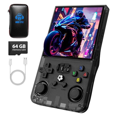 Image of R36MAX Retro Handheld Game Console, 4.0 Inch IPS HD Screen Portable Retro Gaming Console,Support 30+ Emulator Console Video Game Console, 64GB TF Card, 4000mAh Battery-Black