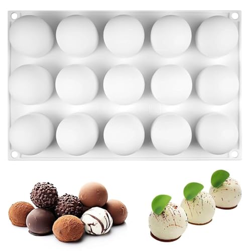 ZXTGBQ 15 Cavités Silicone Moule Sphérique, Moule à Chocolat Forme de Sphère, Boule Balle Moules en Silicone pour Chocolat Mousse Décoration de Gateau...