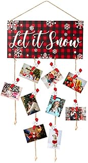 Ychelhr Christmas Card Holder Let It Snow Hanging Picture Holders with 30pcs Snowflake Wooden Photo Clips Picture Holder for Wall Xmas Greeting Card Display for Christmas Home Party Wall Decor