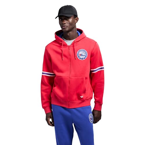 GAME 7 x NBA Officially Licensed Mens Full-Zip Up Long Sleeve Hooded Fleece Sweatshirt Philadelphia 76ers L Red