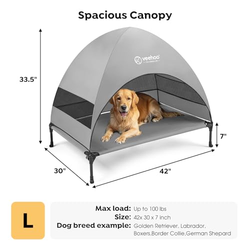 Veehoo Outdoor Dog Bed with Canopy, Cooling Elevated Pet Cot with Removable Shade, Non-Slip Feet, Raised Dog Cot for Large Dogs, Pet Tent Bed for Camping, Beach, Large, Grey, CWC2411 - Image 5