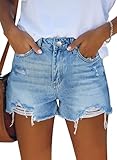 MODARANI Cut Off Denim Shorts for Women Summer Blue Jean Shorts High Waisted Denim Shorts Distressed Ripped Jean Shorts M