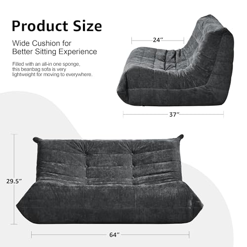 Image of Hobestluk Large Bean Bag Chair Faux Fur BeanBag Couch for Living Room | Darkgrey Chenille, Loveseat,Ergonomic Design,Memory Foam,Anti-slip,No Assembly Required,Decorative Style for Living Room