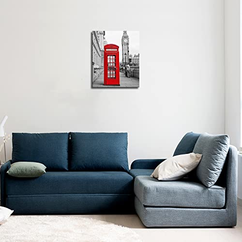 Black And White & Red Red Telephone Booth And Big Ben In London Street Wall Art Painting Pictures Print On Canvas City The Picture For Home Modern Decoration (Stretched By Wooden Frame,Ready To Hang) #TOP18