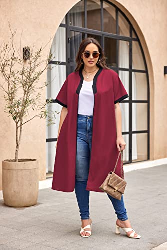Ekouaer Women Housecoats Short Sleeve Robes Sleepwear Cotton Lightweight Long Robe V-Neck Front Zipper Winered Nightgown Duster Xlarge #TOP3