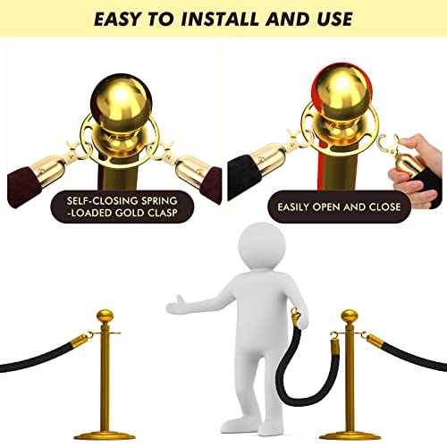 Woanger 6 Pack Velvet Stanchion Rope, 5 Feet Crowd Control Stanchion Ropes Safety Barrier with Gold Plated Hook for Carpet Events Movie Theaters Grand Openings Hotels Party(5 Feet, Black, 6 Pack) by Woanger - Image 4
