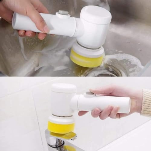 Image of 5 in 1 Electric Cleaning Brush with 3 Interchangeable Heads Multi Functional Cordless Power Scrubber for Bathroom Kitchen Tiles Floor Sink Tub Carpet Household Cleaning Tool