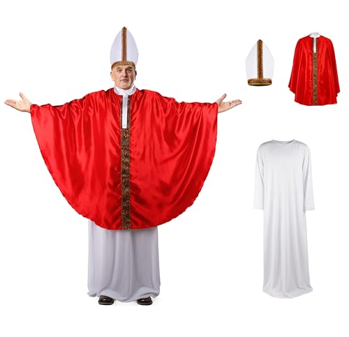 JPXH Men's Pope Costume, Robe Cape and Mitre Hat for Halloween by JPXH - Used condition - US$22.79