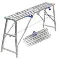 LMMIAMZ Adjustable Height Work Platform Galvanized Steel Ladder - Portable Scaffolding Equipment, Non-Slip Step - Heavy Duty Folding Bench Ladder Stool