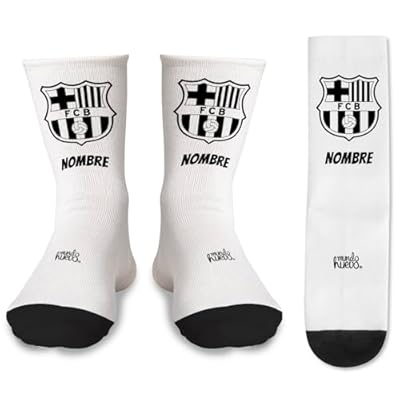 mundohuevo Par de Calcetines + 1 calcetín de regalo por el quese pierde en la lavadora | Barcelona | Personalizado con nombre | Tacto algodón | Talla única | Haz un regalo único y divertido | Ya disponible en tu tienda friki favorita! En mundofriki.es!