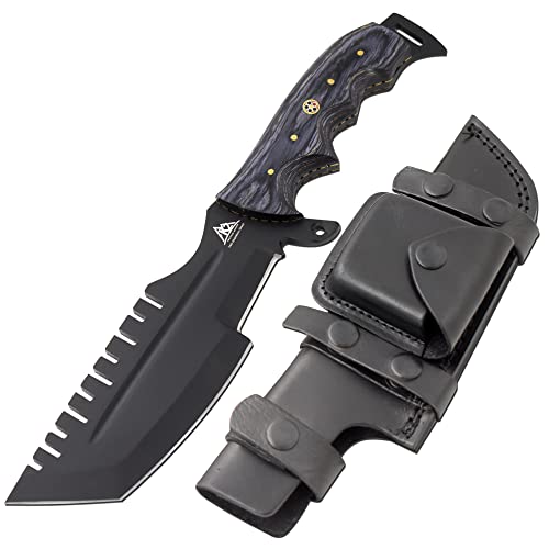 K2 Tactical Knives Full Tang Stainless-Steel File-Work Tracker Knife Comes With Leather Sheath (Black) #TOP1