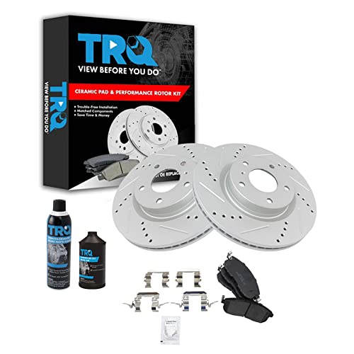 TRQ Front Performance Brake Pad & Rotor Kit Brake Chemical Kit Brake Pads Brake Rotors Set Ceramic Premium G-Coated Compatible with 2003-2004 INFINITI G35 2003-2005 Nissan 350Z