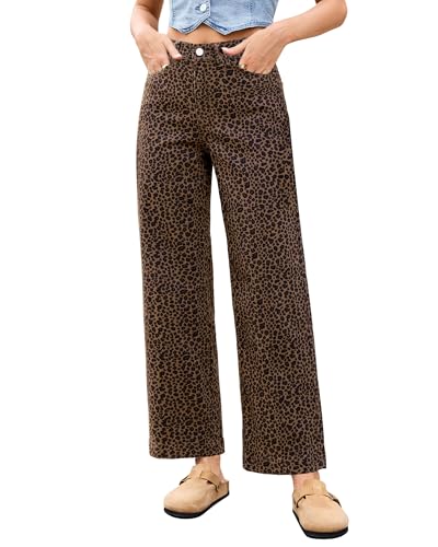 LookbookStore Cheetah Print Jeans Womens Loose Fit Jeans Wide Leg Winter Outfits for Women 2026 2026 Mini Brown Leopard Size X-Large Size 16 18