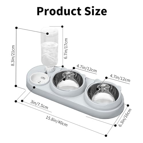 Marchul 3 in 1 Cat Bowl, Cat Food and Water Bowl Set with Water Dispenser and Stainless Steel Bowls, 15° Tilted Pet Raised Three Bowls for Indoor Cats, Small or Medium Sized Dogs by Marchul - Image 5