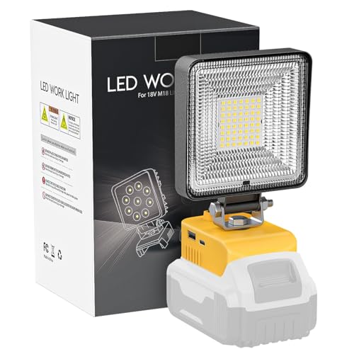 LIVOWALNY 30W LED Work Light Compatible with Dewalt 20V Max Battery, 3000LM Cordless Portable Floodlight Tools with USB A & USB C Output Port for in Camping, Outdoor Lighting (Battery Not Included)
