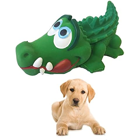 Crocodile Sensory Dog Toy Natural Rubber (Latex), Lead-Free & Chemical-Free, Handpainted, Soft & Squeak Cover