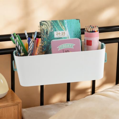 Lot de 2 organiseurs de lit à suspendre - Panier de rangement avec crochet amovible - Support mural sans trous - Serre-câbles en silicone - Pour bureau, famille, école – vue 7
