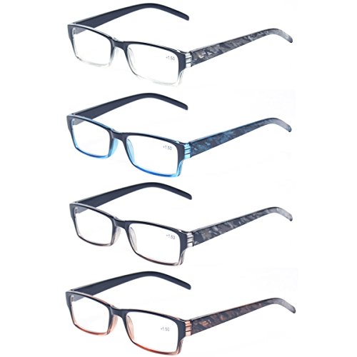 Kerecsen Reading Glasses 4 Pairs Fashion Spring Hinge Readers Great Value Quality Glasses (4 Pack Mix Color, 2.00)