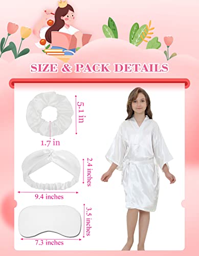 Meeyi Girls Silky Robes Birthday Spa Party Wedding Bridal Flower Girl Robe Kimono With Eye Mask Hair Band And Headband (White, Tag 8) #TOP4