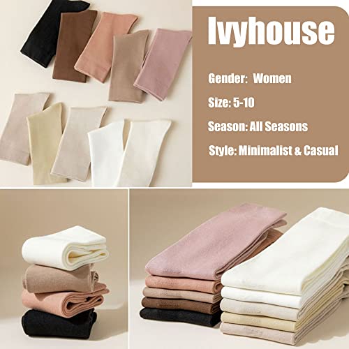 Ivyhouse Boot Socks For Women Solid Color Crew Socks Quarter Calf Socks Colorful Lightweight Cotton Athletic Sock Size 6-9 Size 9-11 Gift For Women, 5 Pairs, Multipairs, White, Beige, Nude, Khaki, Camel #TOP3