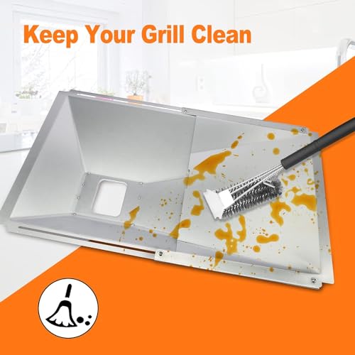 GFTIME Universal Fettwanne mit Auffangwanne 38cm bis 65cm, Verstellbar Tropfpfanne für 2/3/4 Brenner Gasgrill von Charbroil, Dyna Glo, Nexgrill, Kenmore, Uniflame und mehr, Fettauffangschale