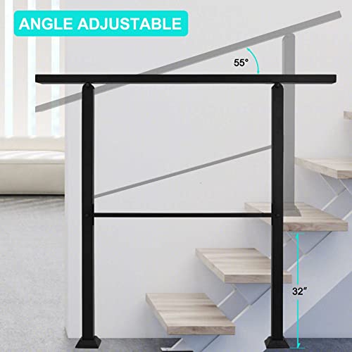 Tonahutu Outdoor Handrails For Steps, Stair Railing Fits 3 To 5 Steps 165Lbs Load Handrail Black Wrought Iron Hand Rails With Installation Kit For Concrete Steps Or Wooden Stairs (4Ft, 3-5 Steps) #TOP5
