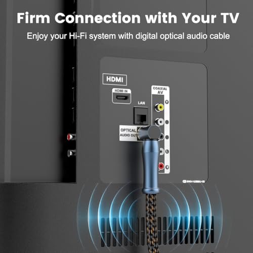 EMK 90 Degree Toslink Optical Cable 24K-Gold Connector 360 Degree Free-Rotating Plug Fiber Optic Cable S/PDIF Toslink Male to Male for Home Theater, Sound Bar, TV, PS4, Xbox (Blue,3.3ft/1m)