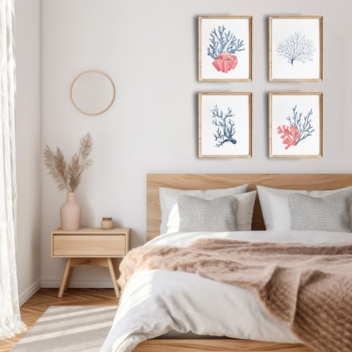 Beach Decor Art Prints (Set of 4) - Unframed - 8x10s | Serene and Inviting Coral-Themed Wall Art Prints | Perfect for Nautical and Ocean-Inspired Home Decor | Bathroom Wall Decor | Apartment Décor's - Image 4
