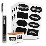 96 Premium Chalkboard Labels Bulk - Free Erasable Chalk Pen - Dishwasher Safe Chalk Board Mason Jar Labels - Removable Waterproof Blackboard Sticker Label for Jars Glass Bottle Kids