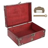 Housoutil Organizador Decorativo de Madera Vintage Cerradura Pequeña, Caja Joyero para Collares y Pendientes, Almacenamiento Multifuncional para Uso Personal Hogar, Color Rojo Clásico
